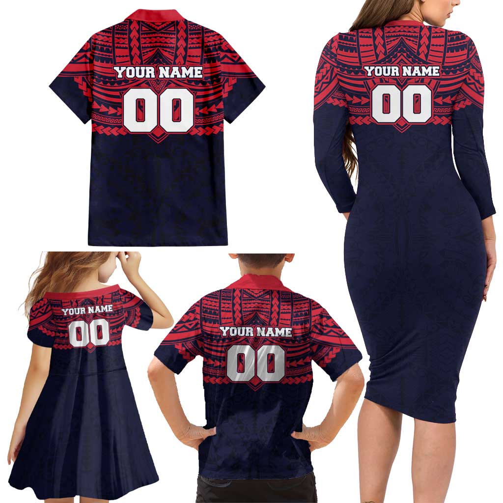 Personalized Melbourne Demons Family Matching Long Sleeve Bodycon Dress and Hawaiian Shirt Polynesian Tribal Pattern Heritage Football