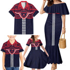 Personalized Melbourne Demons Family Matching Mermaid Dress and Hawaiian Shirt Polynesian Tribal Pattern Heritage Football