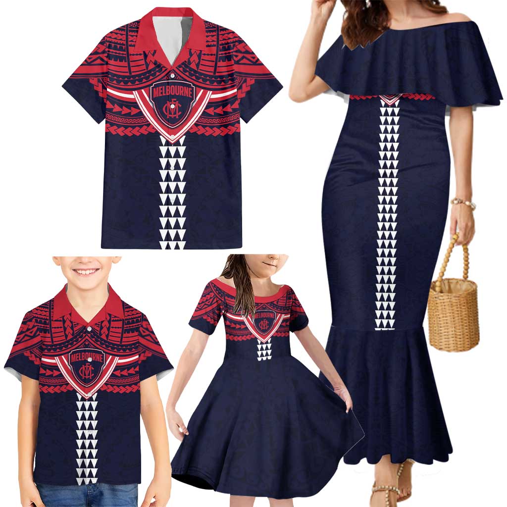 Personalized Melbourne Demons Family Matching Mermaid Dress and Hawaiian Shirt Polynesian Tribal Pattern Heritage Football