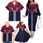Personalized Melbourne Demons Family Matching Off The Shoulder Long Sleeve Dress and Hawaiian Shirt Polynesian Tribal Pattern Heritage Football