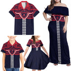 Personalized Melbourne Demons Family Matching Off Shoulder Maxi Dress and Hawaiian Shirt Polynesian Tribal Pattern Heritage Football