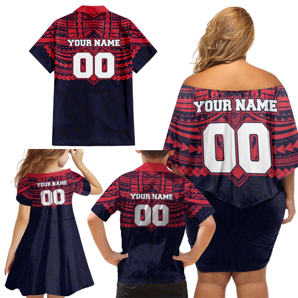 Personalized Melbourne Demons Family Matching Off Shoulder Short Dress and Hawaiian Shirt Polynesian Tribal Pattern Heritage Football