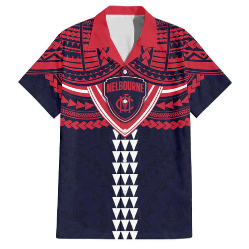 Personalized Melbourne Demons Family Matching Off Shoulder Short Dress and Hawaiian Shirt Polynesian Tribal Pattern Heritage Football