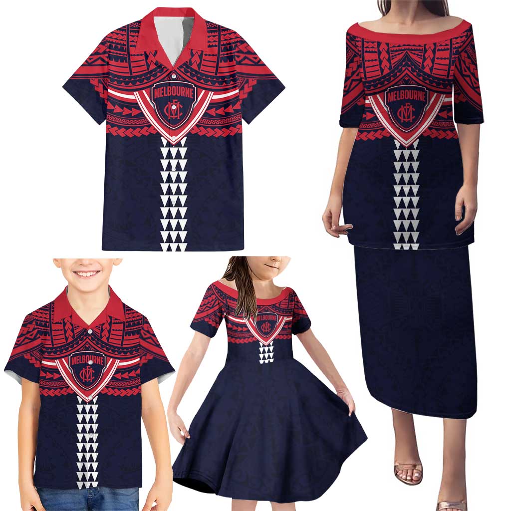 Personalized Melbourne Demons Family Matching Puletasi and Hawaiian Shirt Polynesian Tribal Pattern Heritage Football
