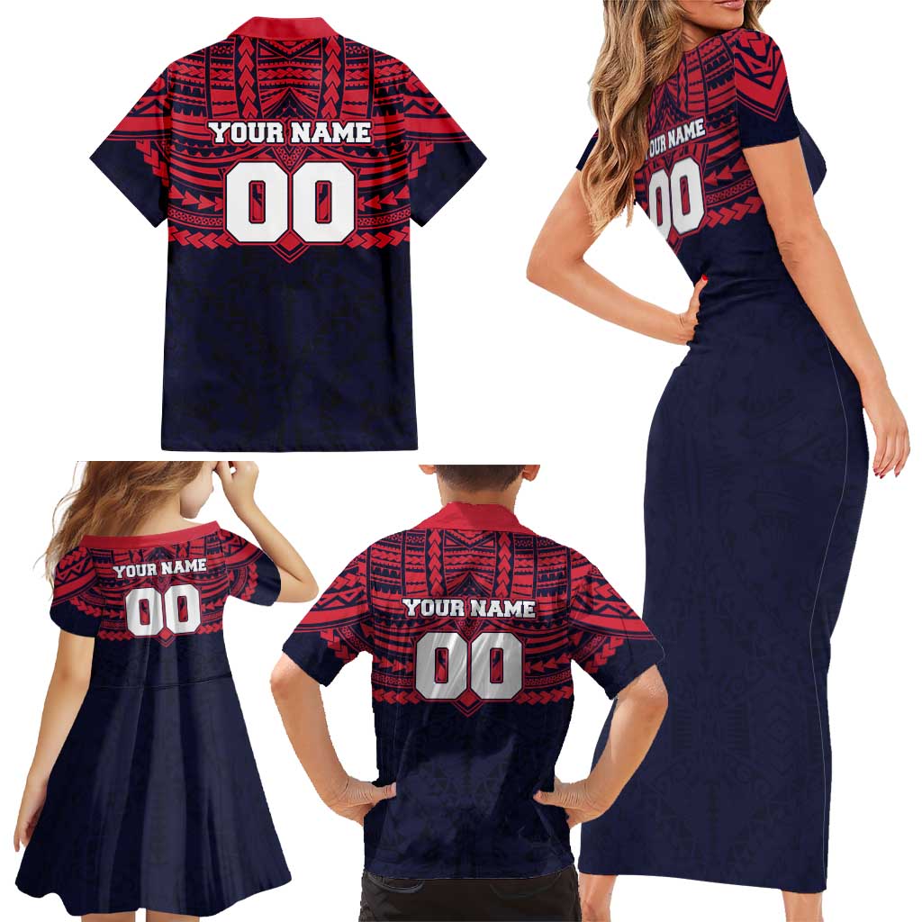 Personalized Melbourne Demons Family Matching Short Sleeve Bodycon Dress and Hawaiian Shirt Polynesian Tribal Pattern Heritage Football