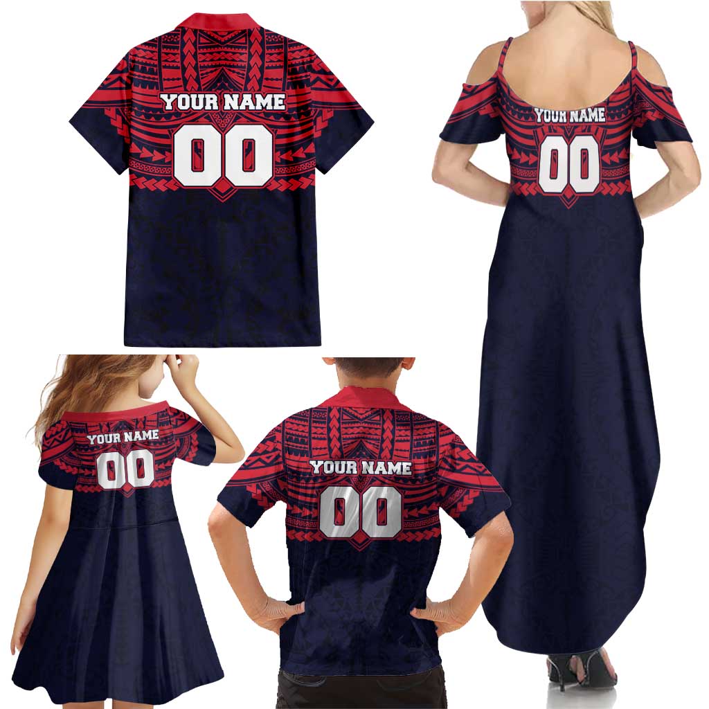 Personalized Melbourne Demons Family Matching Summer Maxi Dress and Hawaiian Shirt Polynesian Tribal Pattern Heritage Football