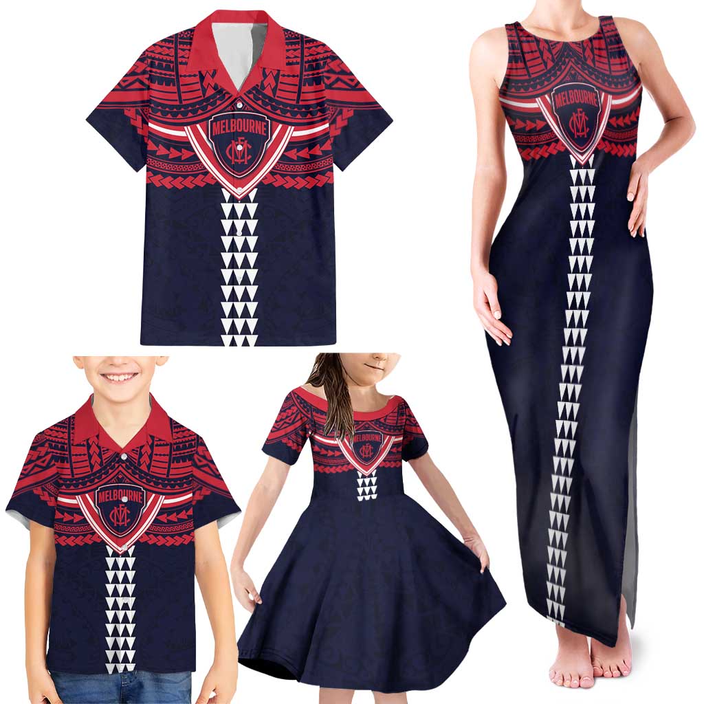Personalized Melbourne Demons Family Matching Tank Maxi Dress and Hawaiian Shirt Polynesian Tribal Pattern Heritage Football