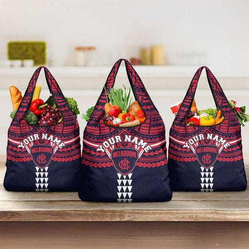 Personalized Melbourne Demons Grocery Bag Polynesian Tribal Pattern Heritage Football