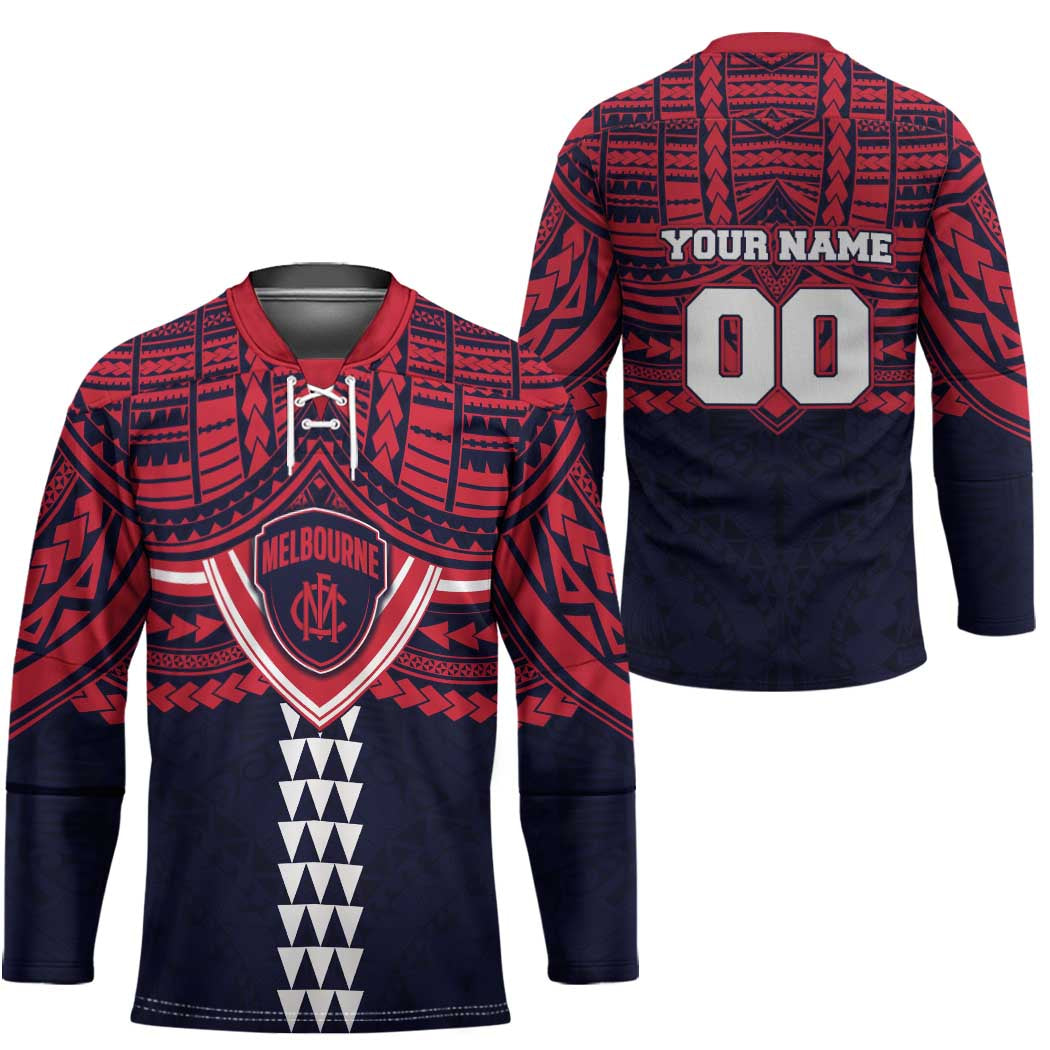 Personalized Melbourne Demons Hockey Jersey Polynesian Tribal Pattern Heritage Football