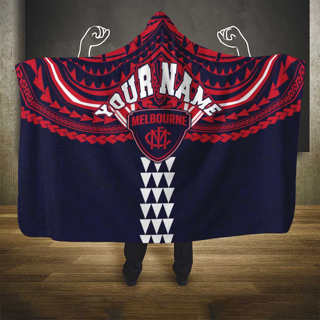 Personalized Melbourne Demons Hooded Blanket Polynesian Tribal Pattern Heritage Football