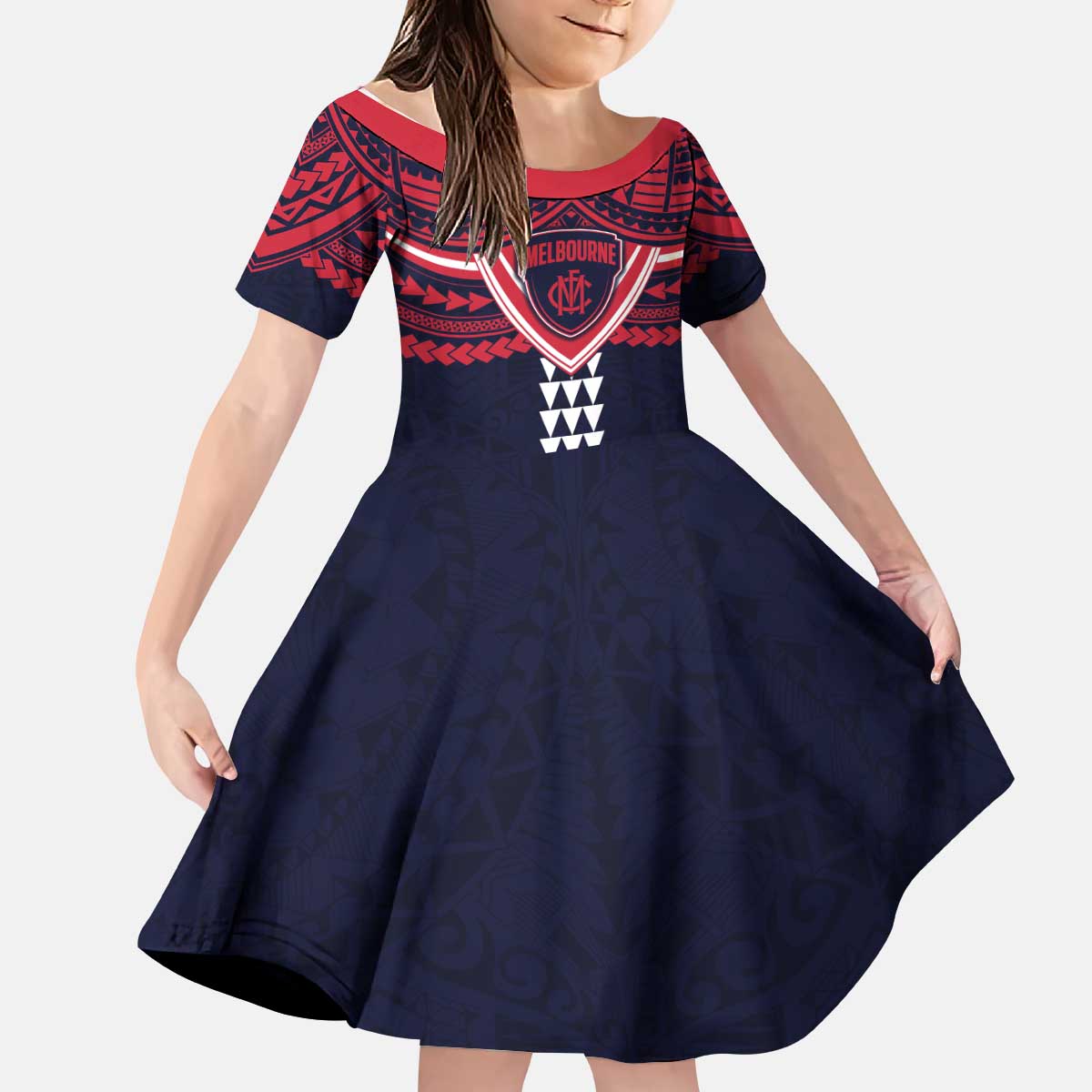 Personalized Melbourne Demons Kid Short Sleeve Dress Polynesian Tribal Pattern Heritage Football