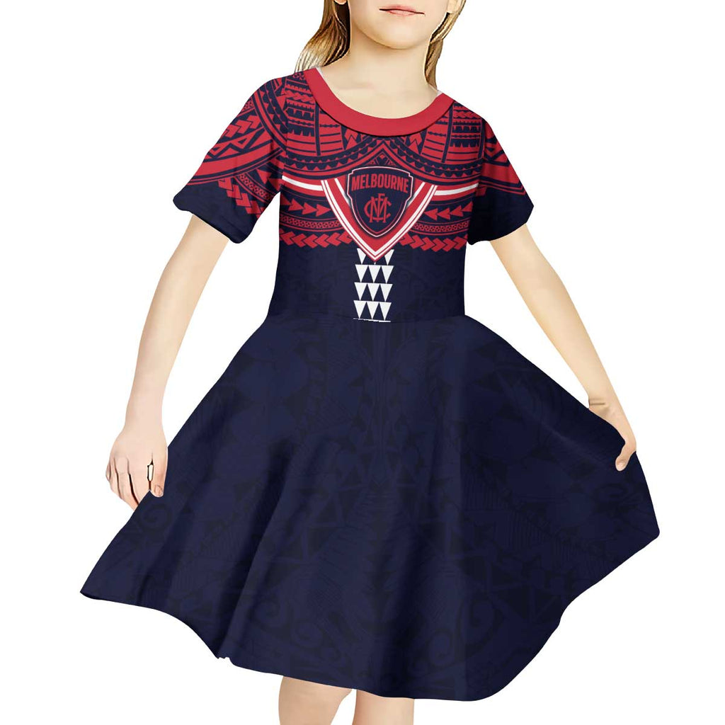 Personalized Melbourne Demons Kid Short Sleeve Dress Polynesian Tribal Pattern Heritage Football
