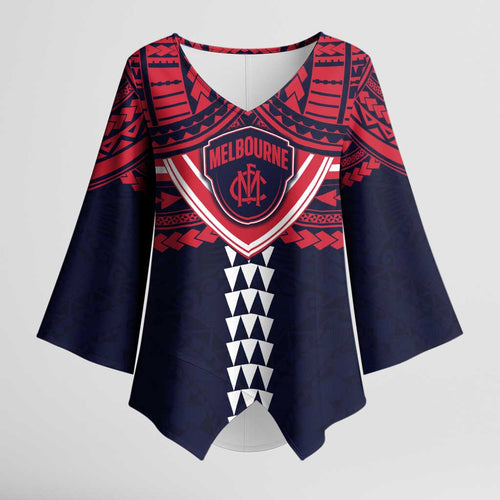 Personalized Melbourne Demons Kimono Sleeve Blouse Polynesian Tribal Pattern Heritage Football