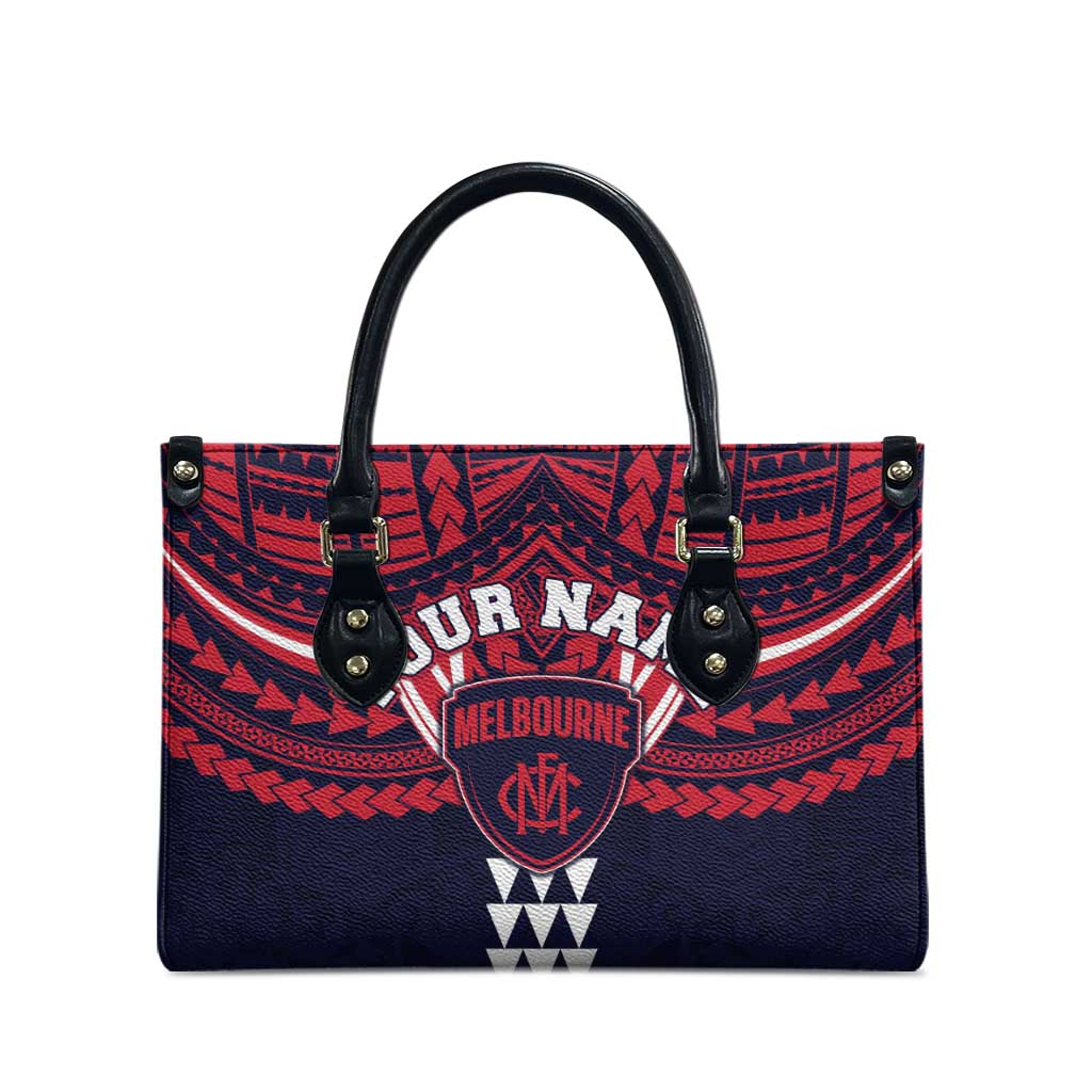 Personalized Melbourne Demons Leather Bag Polynesian Tribal Pattern Heritage Football
