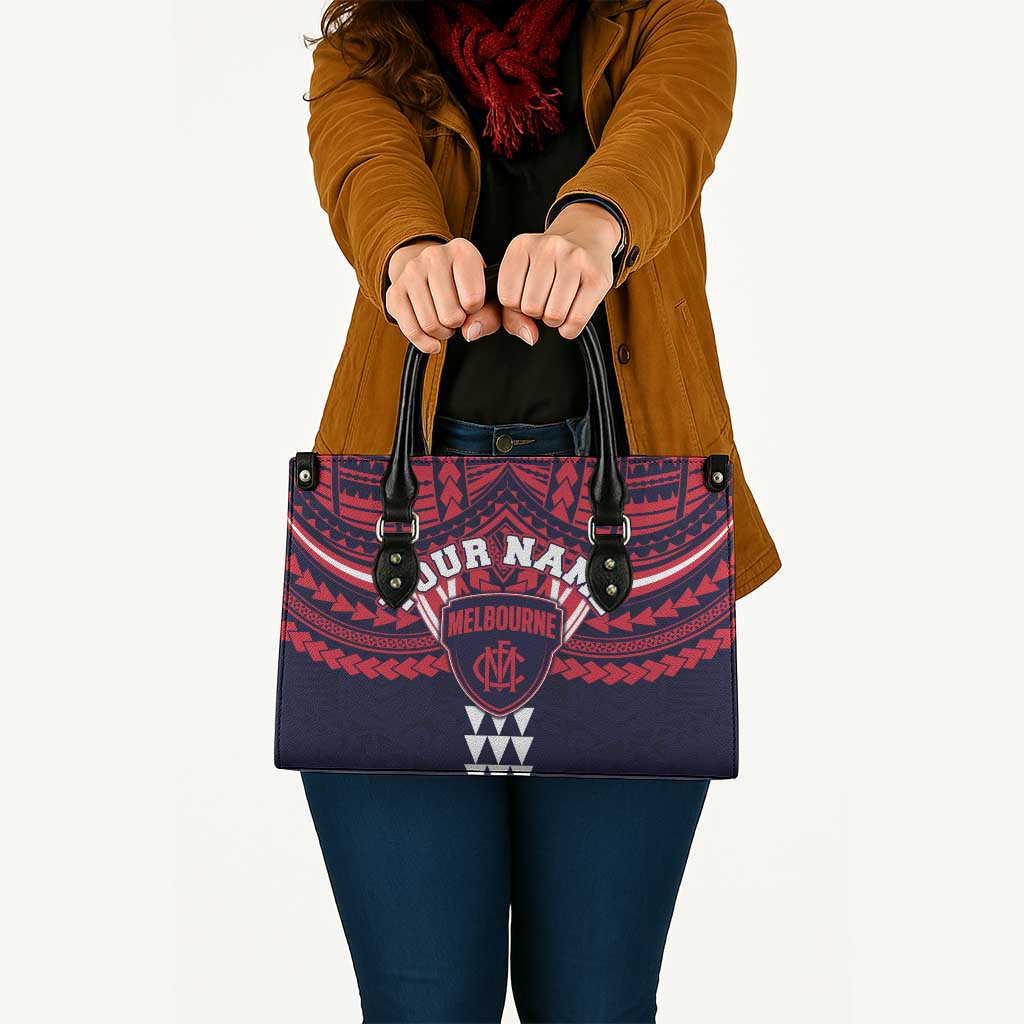 Personalized Melbourne Demons Leather Bag Polynesian Tribal Pattern Heritage Football