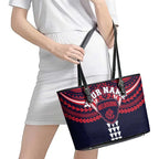 Personalized Melbourne Demons Leather Tote Bag Polynesian Tribal Pattern Heritage Football