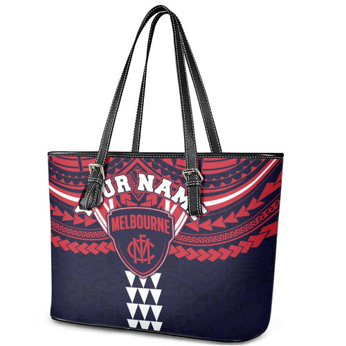 Personalized Melbourne Demons Leather Tote Bag Polynesian Tribal Pattern Heritage Football