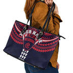 Personalized Melbourne Demons Leather Tote Bag Polynesian Tribal Pattern Heritage Football