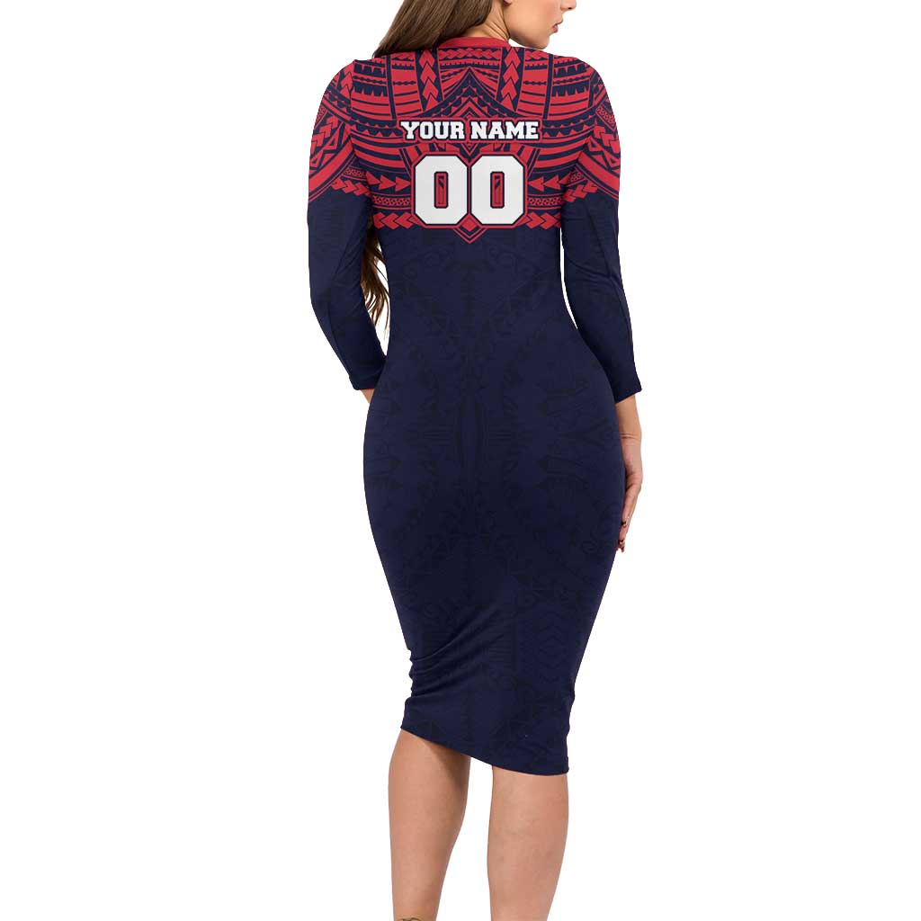 Personalized Melbourne Demons Long Sleeve Bodycon Dress Polynesian Tribal Pattern Heritage Football