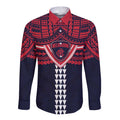 Personalized Melbourne Demons Long Sleeve Button Shirt Polynesian Tribal Pattern Heritage Football