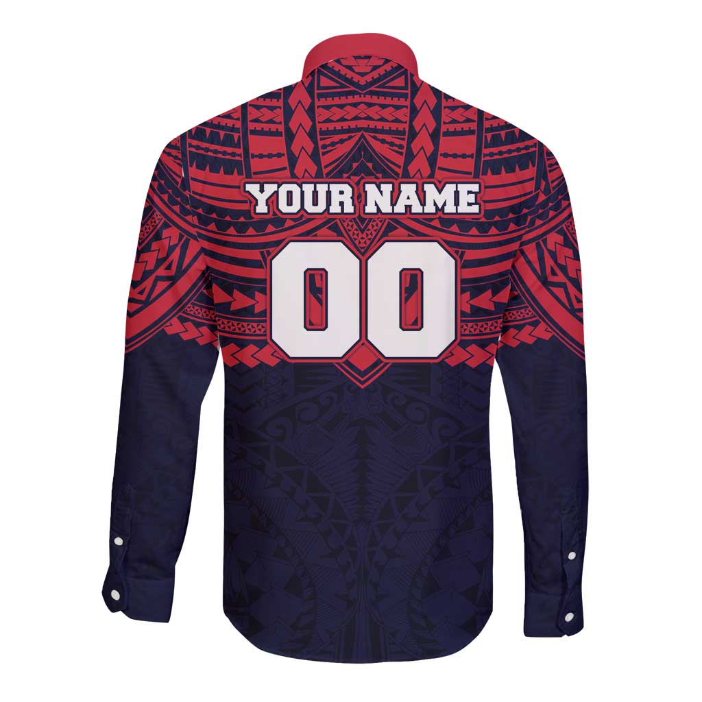Personalized Melbourne Demons Long Sleeve Button Shirt Polynesian Tribal Pattern Heritage Football