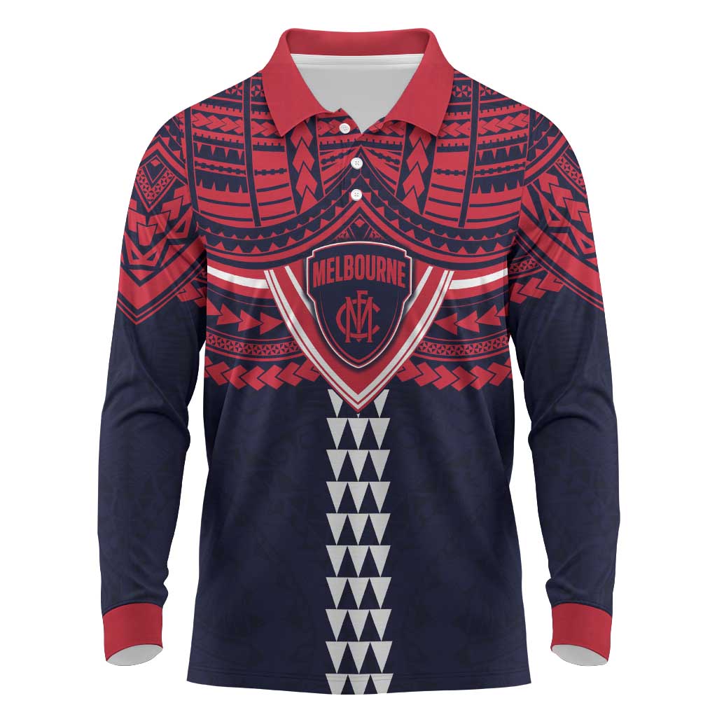 Personalized Melbourne Demons Long Sleeve Polo Shirt Polynesian Tribal Pattern Heritage Football