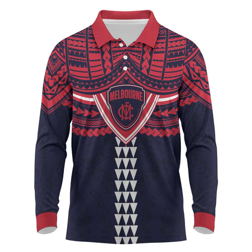 Personalized Melbourne Demons Long Sleeve Polo Shirt Polynesian Tribal Pattern Heritage Football