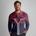 Personalized Melbourne Demons Long Sleeve Polo Shirt Polynesian Tribal Pattern Heritage Football