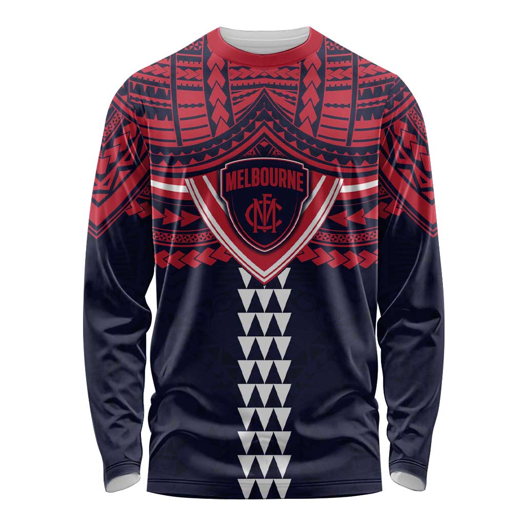 Personalized Melbourne Demons Long Sleeve Shirt Polynesian Tribal Pattern Heritage Football