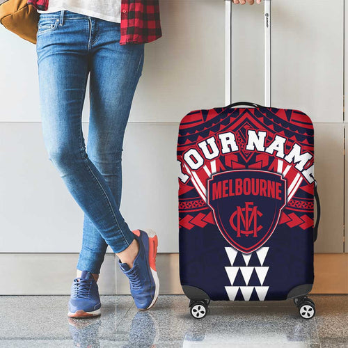 Personalized Melbourne Demons Luggage Cover Polynesian Tribal Pattern Heritage Football