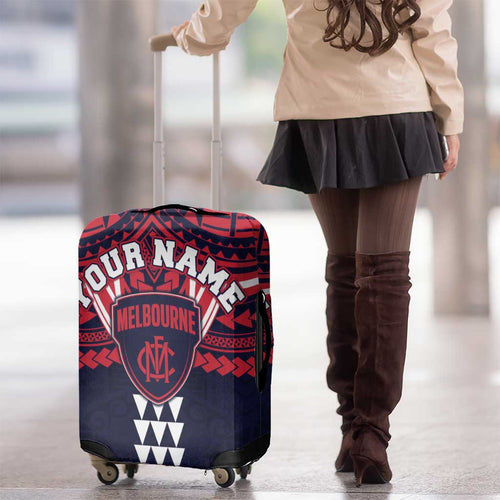 Personalized Melbourne Demons Luggage Cover Polynesian Tribal Pattern Heritage Football