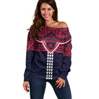 Personalized Melbourne Demons Off Shoulder Sweater Polynesian Tribal Pattern Heritage Football