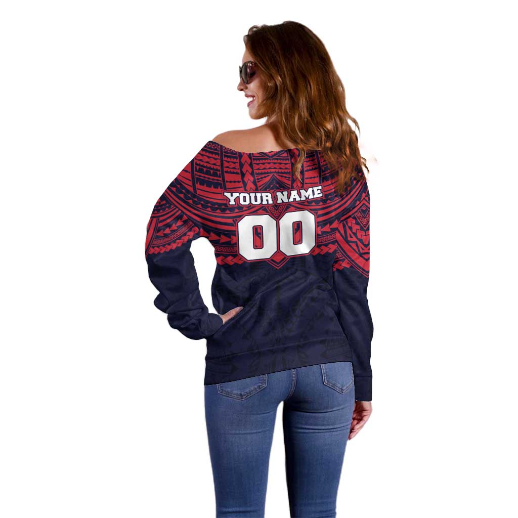 Personalized Melbourne Demons Off Shoulder Sweater Polynesian Tribal Pattern Heritage Football