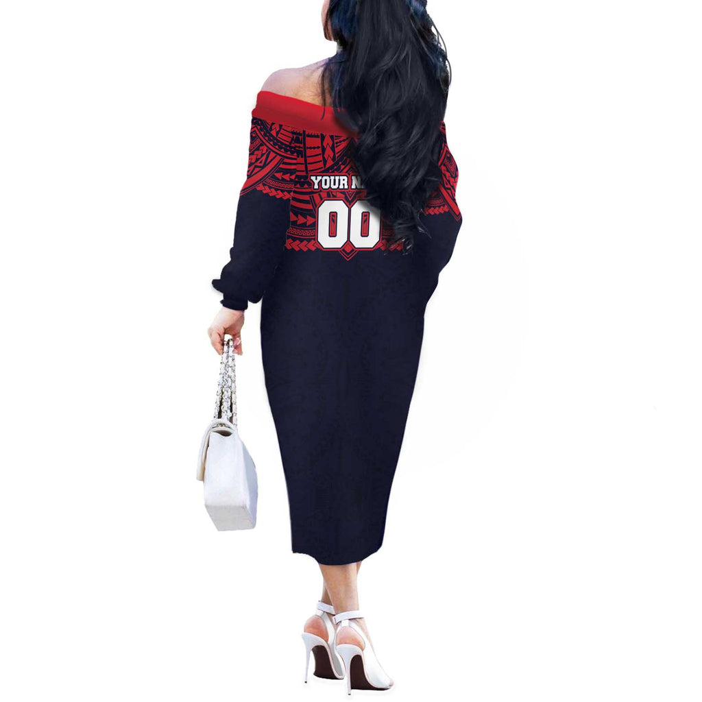 Personalized Melbourne Demons Off The Shoulder Long Sleeve Dress Polynesian Tribal Pattern Heritage Football