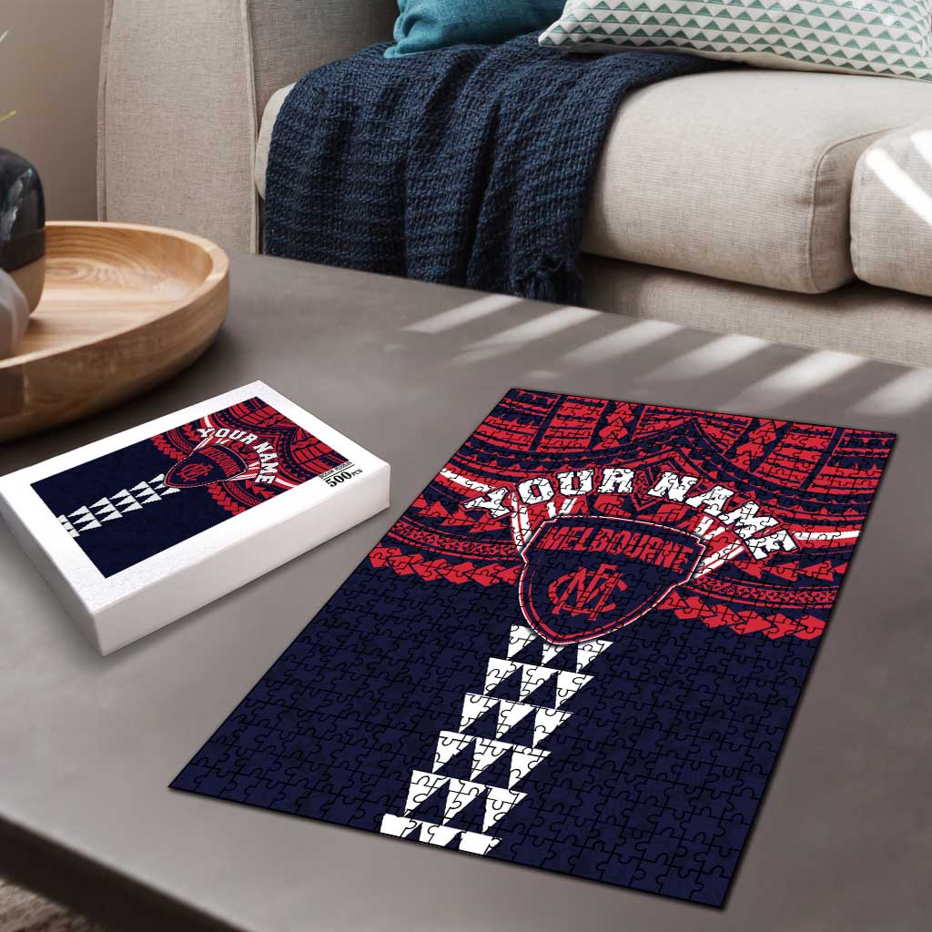 Personalized Melbourne Demons Puzzle Polynesian Tribal Pattern Heritage Football