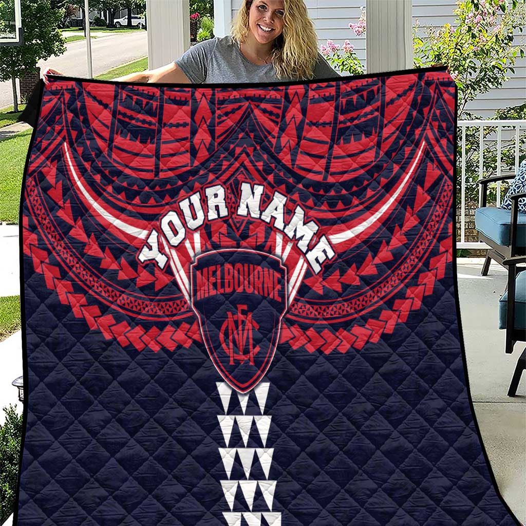 Personalized Melbourne Demons Quilt Polynesian Tribal Pattern Heritage Football