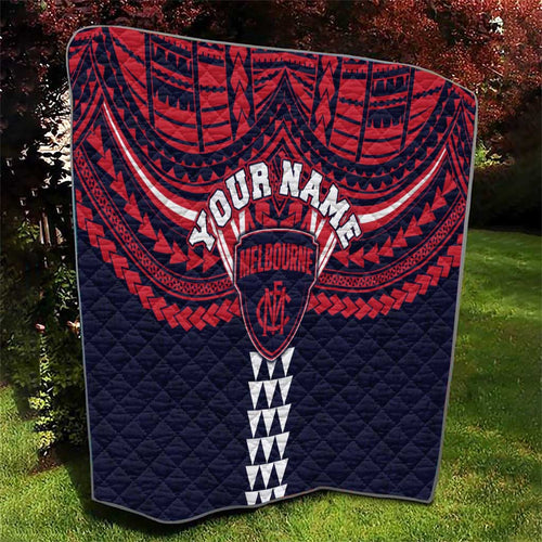 Personalized Melbourne Demons Quilt Polynesian Tribal Pattern Heritage Football