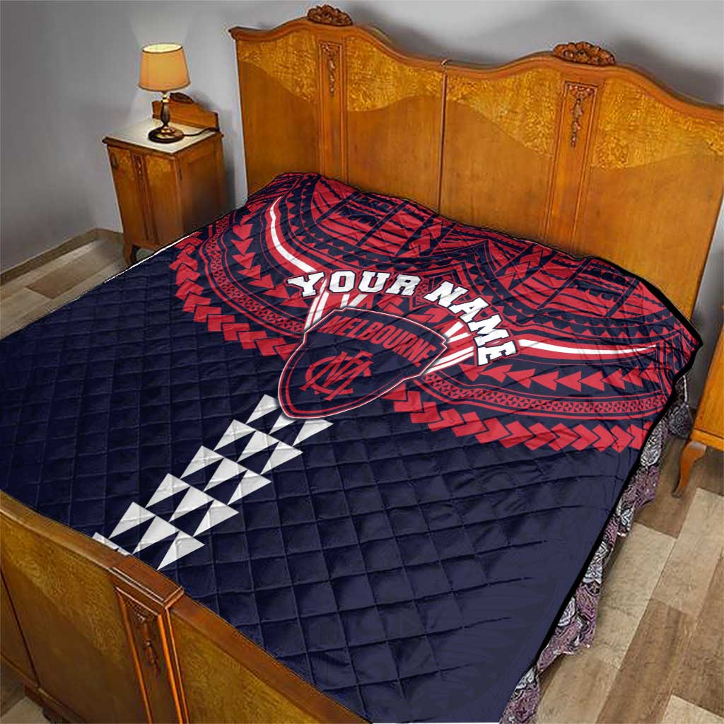 Personalized Melbourne Demons Quilt Polynesian Tribal Pattern Heritage Football