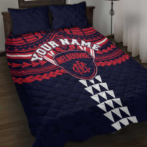 Personalized Melbourne Demons Quilt Bed Set Polynesian Tribal Pattern Heritage Football
