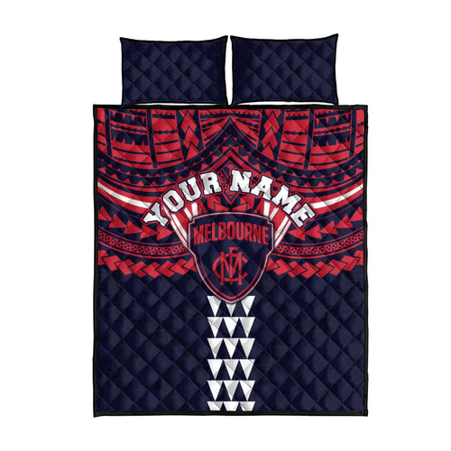 Personalized Melbourne Demons Quilt Bed Set Polynesian Tribal Pattern Heritage Football