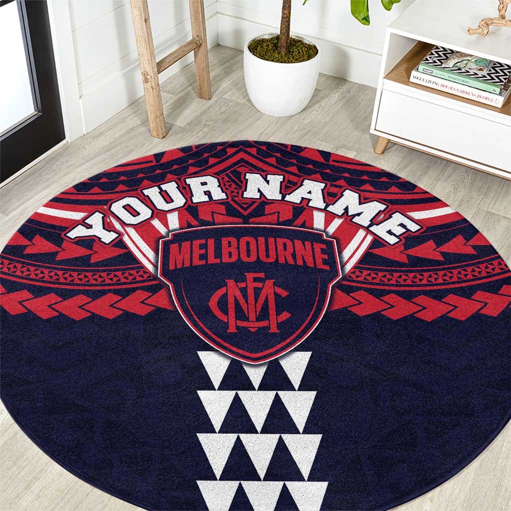 Personalized Melbourne Demons Round Carpet Polynesian Tribal Pattern Heritage Football