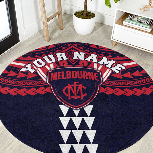 Personalized Melbourne Demons Round Carpet Polynesian Tribal Pattern Heritage Football