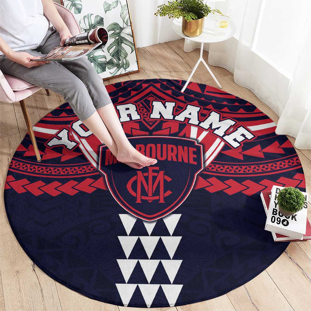 Personalized Melbourne Demons Round Carpet Polynesian Tribal Pattern Heritage Football