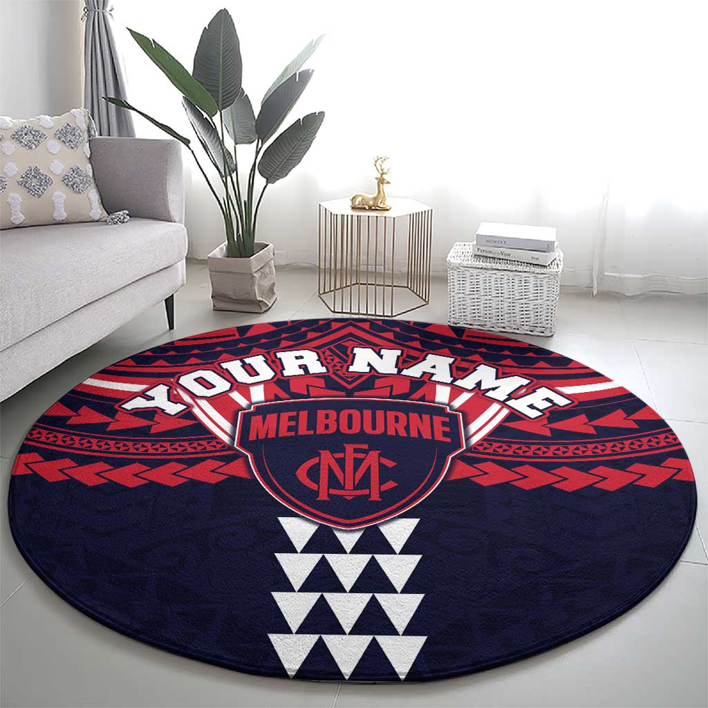 Personalized Melbourne Demons Round Carpet Polynesian Tribal Pattern Heritage Football