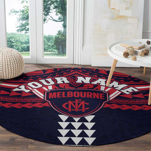 Personalized Melbourne Demons Round Carpet Polynesian Tribal Pattern Heritage Football