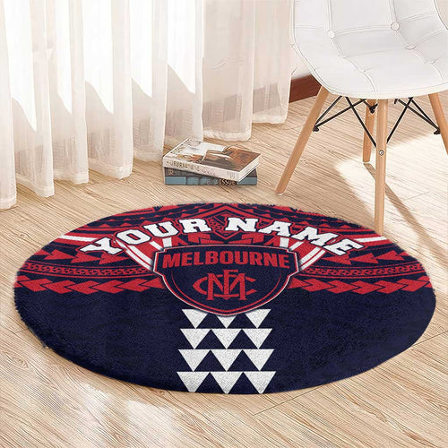 Personalized Melbourne Demons Round Carpet Polynesian Tribal Pattern Heritage Football