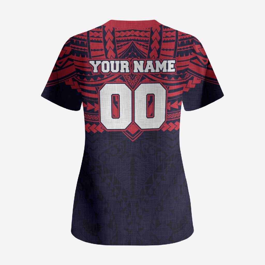 Personalized Melbourne Demons Scrub Top Polynesian Tribal Pattern Heritage Football