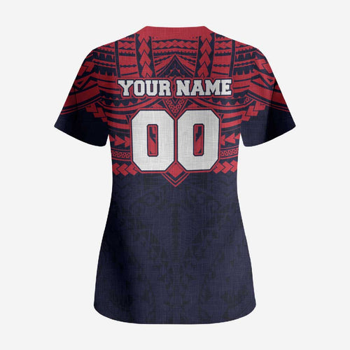 Personalized Melbourne Demons Scrub Top Polynesian Tribal Pattern Heritage Football