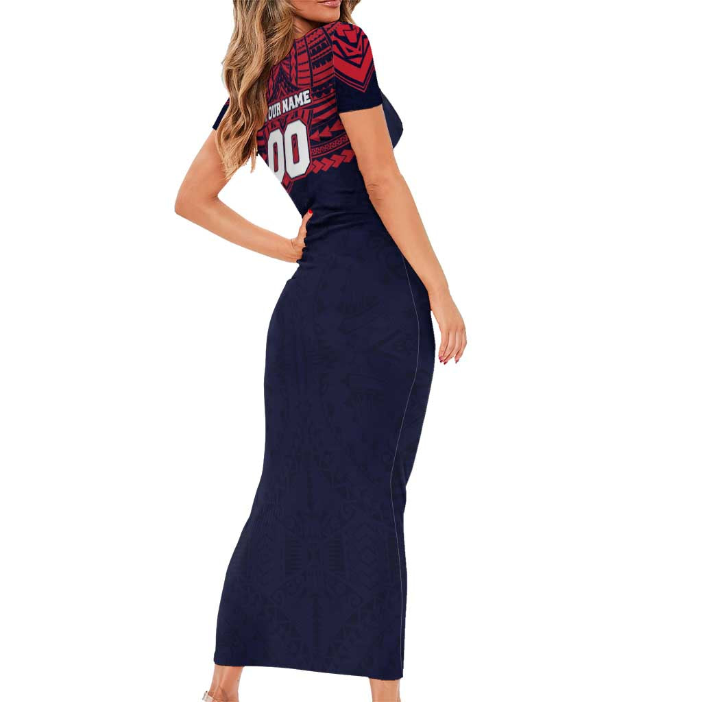 Personalized Melbourne Demons Short Sleeve Bodycon Dress Polynesian Tribal Pattern Heritage Football