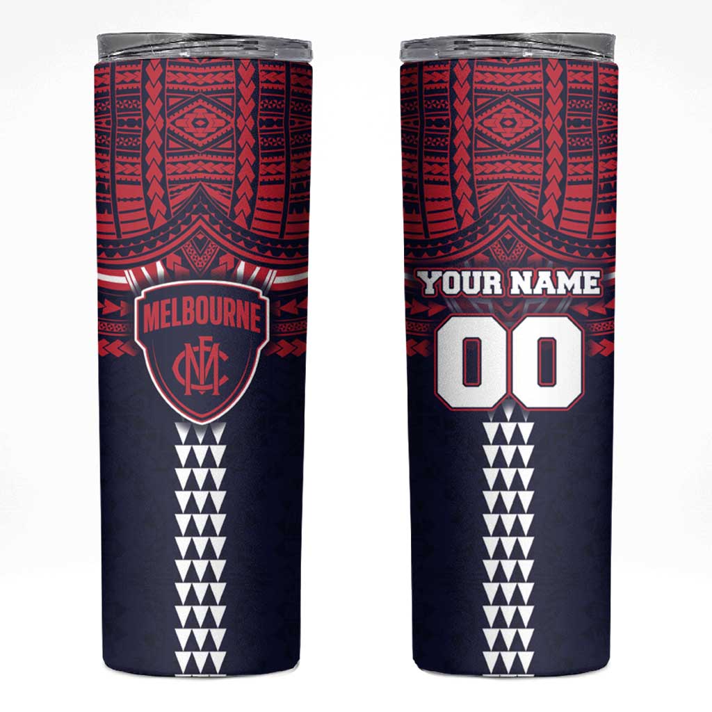 Personalized Melbourne Demons Skinny Tumbler Polynesian Tribal Pattern Heritage Football